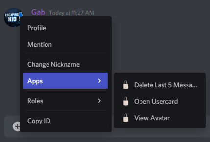 User context menu actions