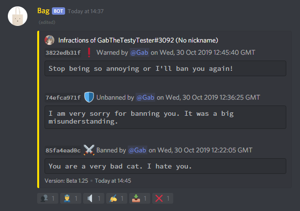 User infractions in usercards